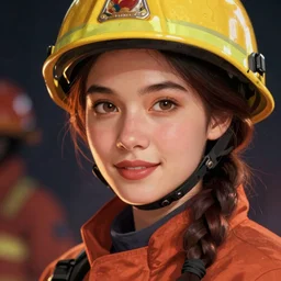 intense close up portrait of beautiful woman fire fighter by disney concept artists, blunt borders, rule of thirds