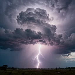 an immense cloud thunderstorm with lightning and surrounded by brilliant light, surreal landscape