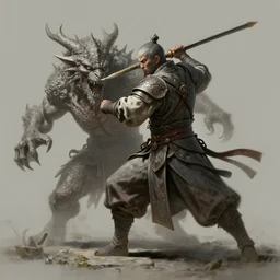 a fantasy matte painting of a dnd monk fighting a creature, detailed, realism dnd,