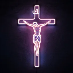 crucifix connected to electricity, neon art