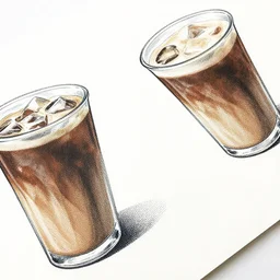 angled views of a coffee, detailed, editorial illustration, halftone texture, risograph, dynamic pose, matte print, grainy light, ( ( dither ) ), high contrast, silver + red + black + beige, screen print