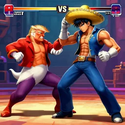 Ryu with a sombrero beating donald trump if street fighter V style