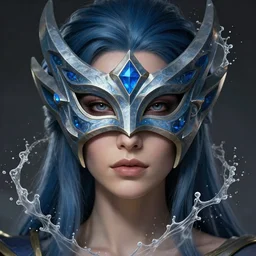 masked face and eyes, amazing masterclass symmetrical portrait of a female blue mage, hearthstone splash art, deiv calviz, splash art, natural light, elegant, intricate, fantasy, atmospheric lighting, by greg rutkowski, hearthstone splash art, hd wallpaper, ultra high details, cinematic composition, professional unique master piece, anatomically proportional & perfect