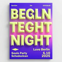 poster of a techno night, fluo colors, rave party, 9 0's rave party, graphic design, berlin, gradient, 3 d art, 3 d render,