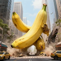 giant banana destroying city, monster, 8 k