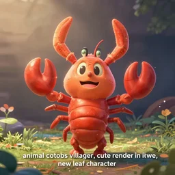 “animal crossing lobster villager, cute render in game, new leaf character”