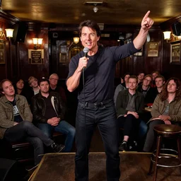 tom cruise doing stand up comedy in a british pub full of unhappy people
