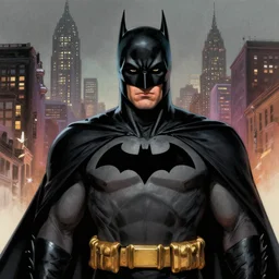 greg capullo, Frank frazetta, portrait of batman, Gotham city background, concept art, trending on artstation. 8k, detailed, dynamic lighting, balanced composition