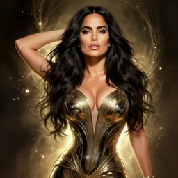 portrait of mass effect salma hayek, intricate, elegant, glowing lights, highly detailed, digital painting, artstation, glamor pose, concept art, smooth, sharp focus, illustration, art by artgerm and greg rutkowski, artey freytag