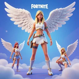 full-body character sheet of angel and heaven for the video game  ‘fortnite’ by Epic Games, 3d render, octane render, 4K, volumetric, trending on art station