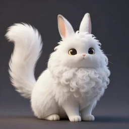 3D render in the style of Studio Ghibli of a bunny-cat hybrid with long ((((curly)))) white fluffy fur and extra long forked tail, by Hayao Miyazaki - H 1024