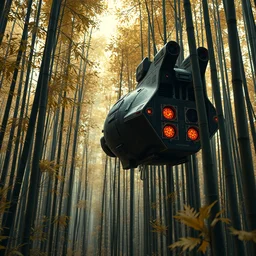 retrofuturistic race spaceship, close up in an autumn bamboo forrest, quint buchholz, wlop, dan mumford, artgerm, liam brazier, peter mohrbacher, raw, featured on artstation, octane render, cinematic, rugged, intricate, 8 k