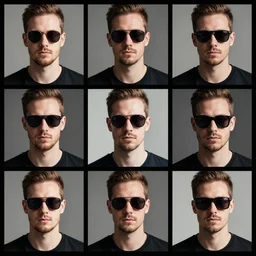 a 3 by 3 array of a man with sunglasses, 8 k photography