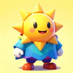 nintendo 64 screencap of sun faced colorful character with poncho, smiling, polygonal, cute, 3d render, vibrant