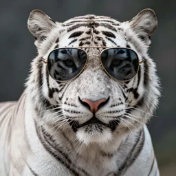 white tiger wearing aviators, digital art, very detailed, artstation