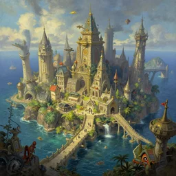 Secret pirate cove city, a fantasy digital painting by Greg Rutkowski and James Gurney, trending on Artstation, highly detailed
