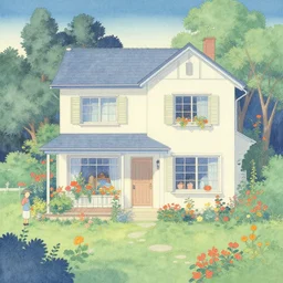 a beautiful house in a garden, brian froud, yoshitaka amano, kim keever, victo ngai, james jean. pastel colors. shin - hanga