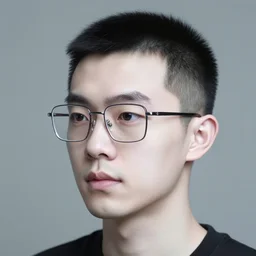 a man in his mid twenties with thin square glasses, hair is short on top with skin fade on the sides, pale white skin