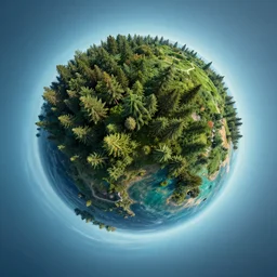 micro planet, forest and oceans, 360° fisheye, trending on artstation