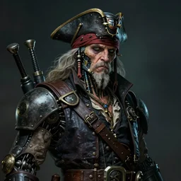 hyper detailed ultra sharp photorealistic portrait of a very old cyborg space pirate, somber futurogothic aesthetic, masterpiece, elite, illustration, art by melissa houpert, felix englund, greg rutkowski, organic matte painting, bleak color palette, hard edges, smooth, artstation trending 8 k