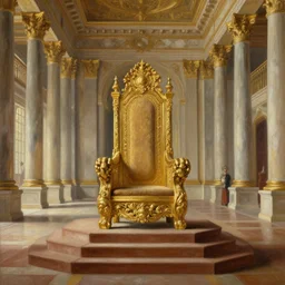 Gigantic throne room with a big throne in a palace oil painting