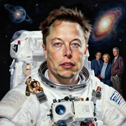 full portrait of elon musk as an astronaut, hyper detailed, award winning, exploring the galaxy painting by chiara bautista and karl kopinski and kim jung giu and weta studio, and lucasfilm and jesper ejsing and norman rockwell greg rutkowski frank frazzeta