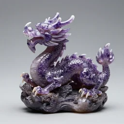 detail miniature amethyst sculpture of a dragon, full view, high detail
