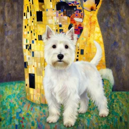 White terrier dog in Gustav Klimt style portrait