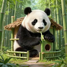 panda house built with bamboo, realistic, 8 k, extremely detailed, cgi, trending on artstation, hyper - realistic render, 4 k hd wallpaper, premium prints available, octane render, award winning, by greg rutkowski