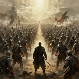 single man defeating an army, award winning digital art, masterpiece