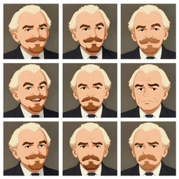 a 3 x 3 grid of an animated sequence featuring lenin smiling then frowning.