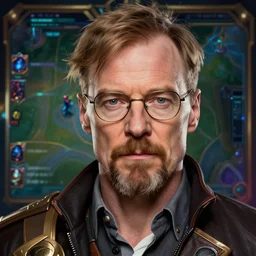 walter white as a character in the game league of legends, with a background based on the game league of legends, detailed face