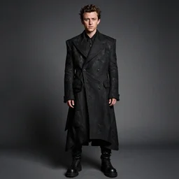 tom holland face, portrait of a tom holland wearing rick owens clothing, rick owens drkshdw, darkwear look and clothes, we see them from feet to head, highly detailed and intricate, luxury, outfit photo, trending on r / streetwear,