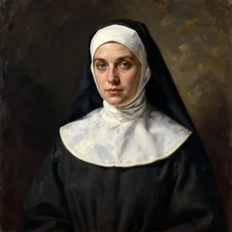karen gillian as a nun, painted by Edward Poyner