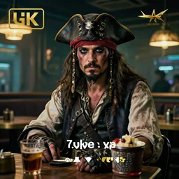 a high quality portrait of a gritty pirate in a cyberpunk cyberpunk cyberpunk cafe, realism, 8k, award winning photo