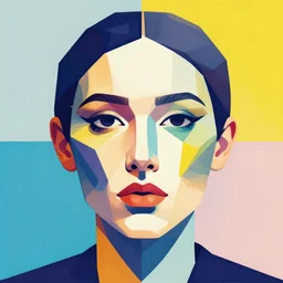 a deformed geometric woman face in fibonacci and color field pallette