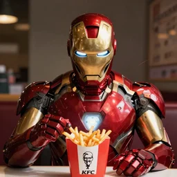 Iron Man eats fries at KFC