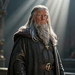 a beautiful photo of gandalf being starred by donald trump, intricate detail, god rays, photography, volumetric light, cinematic, 8 k