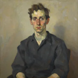 Medium shot of a typical character in the style of Lucian Freud