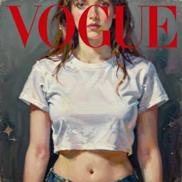 vogue magazine, blank sign, greg rutkowski, john singer sargent, anime, trending on artstation, oil painting, crop top, intricate