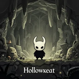 hollow knight in a cave, game, art direction.