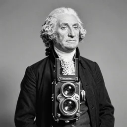 photo of George Washington by Diane Arbus, no wig, 2022, black and white, high contrast, Rolleiflex, 55mm f/4 lens