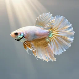 a betta fish anthropomorphic angel, white and gold color palette, by Yoshitaka Amano, ethereal, dreamy, god rays