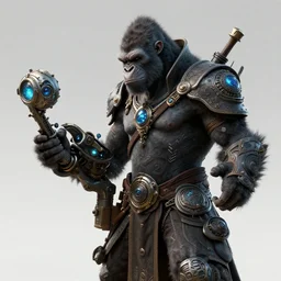 gorilla dnd character, technomancer, working on technology, intricate outfit, profile, octane render, unreal, 8 k