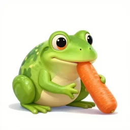 a frog eating a carrot