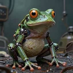 ultra realist intricate detailed horror portrait of pepe frog, cyborg tech on body and legs, accurate features, cyberpunk, industrial, apocalyptic, very intricate details, focus, high resolution, 8 k resolution, dramatic lighting, artstyle alex ries and zdzisław beksinski, award winning
