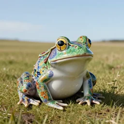 porcelain frog in a large empty field in new zealand : : dan mcpharlin daniel merrian : : ornate, dynamic, particulate, rich colors, intricate, elegant, highly detailed, centered, artstation, smooth, sharp focus, octane render, 3 d