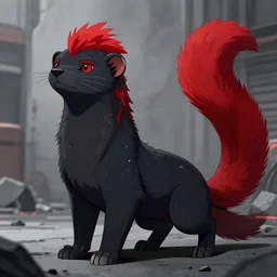 red fursona'stoat tail'long stoat | fantasyart | urbanscene coalpunk masculine fursona black