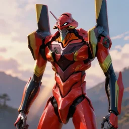 red evengelion posing in Hakone, sigma mecha robot, portrait art by alphonse mucha and greg rutkowski, highly detailed, digital painting, concept art, illustration, soft lighting with twilight sunbeams, trending on artstation, highly detailed, smooth , sharp focus, octane render, close up