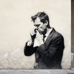 man picking his nose, by banksy